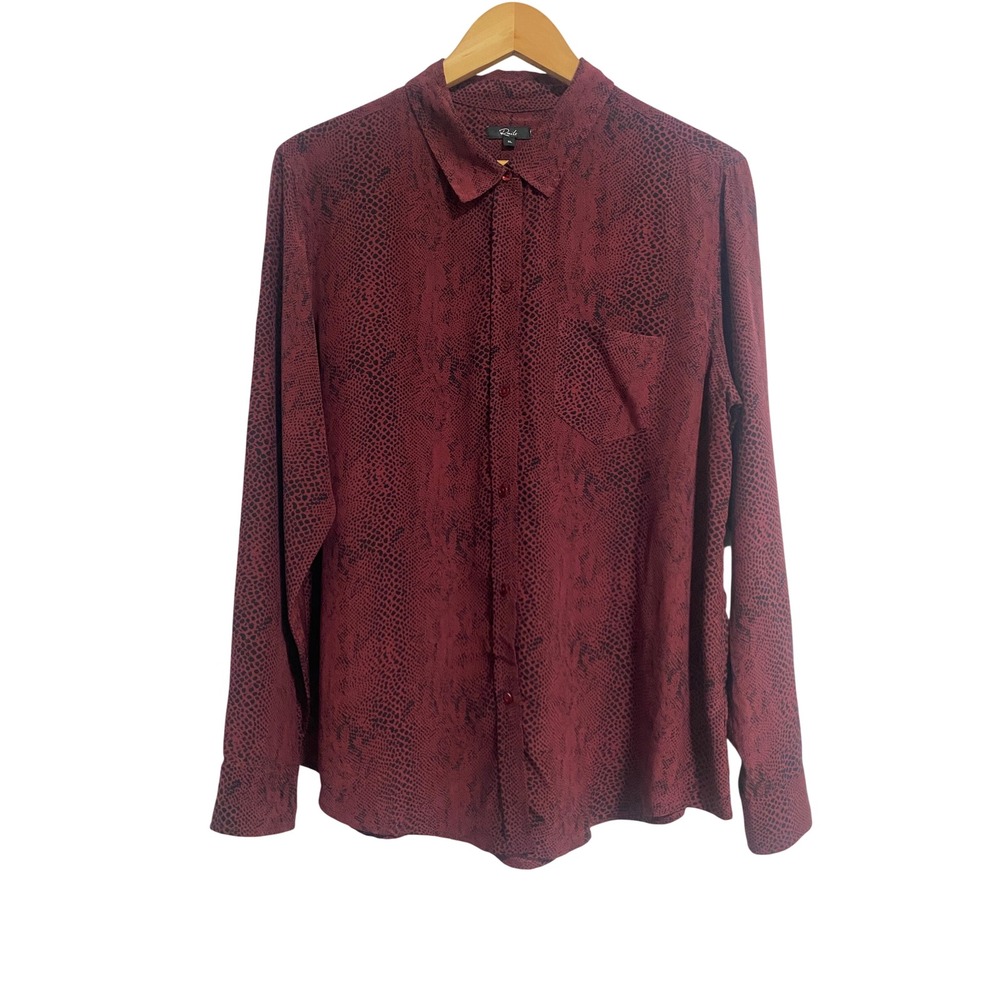 Rails Kate Silk Button Down Shirt Womens XL Red Python Snake Print Long Sleeve